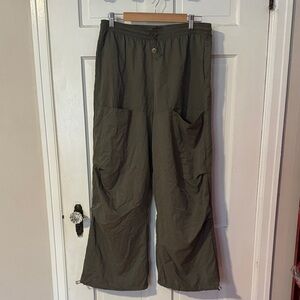 Zara Grupo Inditex Khaki Olive Green Wide Leg Cargo Baggy Pants Trousers Size L
